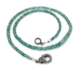 16.5” Blue Green Tourmaline Indicolite Necklace with Pave Diamond Clasp, Natural Blue Green Tourmaline Gemstone Necklace