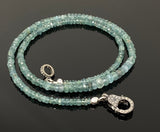 16.5” Blue Green Tourmaline Indicolite Necklace with Pave Diamond Clasp, Natural Blue Green Tourmaline Gemstone Necklace