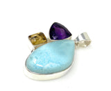 Natural Larimar with Amethyst and Citrine Gemstone Pendant, Sterling Silver Jewelry, Larimar Pendant, Amethyst Pendant, Bohemian Jewelry