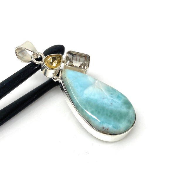 Gemstone Pendant - Larimar, Citrine and Golden Rutile, Bohemian Jewelry, Larimar Pendant, Sterling Silver Jewelry