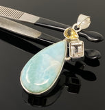 Gemstone Pendant - Larimar, Citrine and Golden Rutile, Bohemian Jewelry, Larimar Pendant, Sterling Silver Jewelry