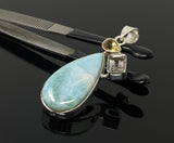 Gemstone Pendant - Larimar, Citrine and Golden Rutile, Bohemian Jewelry, Larimar Pendant, Sterling Silver Jewelry