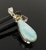 Gemstone Pendant - Larimar, Citrine and Golden Rutile, Bohemian Jewelry, Larimar Pendant, Sterling Silver Jewelry