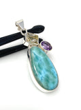 Sterling Silver Larimar Pendant with Golden Rutile and Amethyst, Gemstone Pendant, Bohemian Jewelry