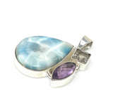 Sterling Silver Larimar Pendant with Golden Rutile and Amethyst, Gemstone Pendant, Bohemian Jewelry