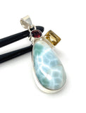 Natural Larimar with Garnet and Citrine Gemstone Pendant, Sterling Silver Jewelry, Larimar Pendant, Citrine Pendant, Bohemian Jewelry