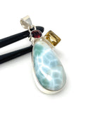 Natural Larimar with Garnet and Citrine Gemstone Pendant, Sterling Silver Jewelry, Larimar Pendant, Citrine Pendant, Bohemian Jewelry