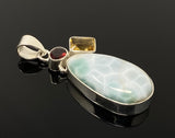 Natural Larimar with Garnet and Citrine Gemstone Pendant, Sterling Silver Jewelry, Larimar Pendant, Citrine Pendant, Bohemian Jewelry