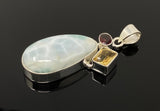 Natural Larimar with Garnet and Citrine Gemstone Pendant, Sterling Silver Jewelry, Larimar Pendant, Citrine Pendant, Bohemian Jewelry