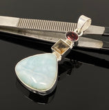 Natural Larimar with Garnet and Golden Rutile Gemstone Pendant, Sterling Silver Jewelry, Larimar Pendant, Bohemian Jewelry