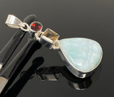 Natural Larimar with Garnet and Golden Rutile Gemstone Pendant, Sterling Silver Jewelry, Larimar Pendant, Bohemian Jewelry
