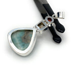 Natural Larimar with Garnet and Golden Rutile Gemstone Pendant, Sterling Silver Jewelry, Larimar Pendant, Bohemian Jewelry