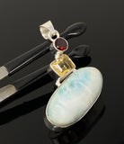 Natural Larimar with Garnet and Citrine Gemstone Pendant, Sterling Silver Jewelry, Larimar Pendant, Citrine Pendant, Bohemian Jewelry