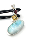 Natural Larimar with Garnet and Citrine Gemstone Pendant, Sterling Silver Jewelry, Larimar Pendant, Citrine Pendant, Bohemian Jewelry