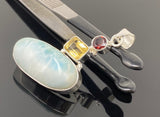 Natural Larimar with Garnet and Citrine Gemstone Pendant, Sterling Silver Jewelry, Larimar Pendant, Citrine Pendant, Bohemian Jewelry