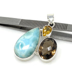 Gemstone Pendant - Larimar, Smokey Quartz and Citrine, Bohemian Jewelry, Larimar Pendant, Sterling Silver Jewelry
