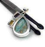 Natural Larimar with Amethyst and Citrine Gemstone Pendant, Sterling Silver Jewelry, Larimar Pendant, Amethyst Pendant, Bohemian Jewelry