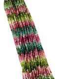 Complete strand of genuine Watermelon Tourmaline gemstone beads displaying natural pink, green and bi-color gemstones.