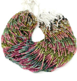 Premium Watermelon Tourmaline faceted beads in a 14.5-inch strand for luxury jewelry making and custom designs.