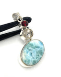 Natural Larimar with Garnet and Yellow Rutile Gemstone Pendant, Sterling Silver Jewelry, Larimar Pendant, Bohemian Jewelry