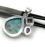 Sterling Silver Larimar Pendant with Golden Rutile and Amethyst, Gemstone Pendant, Bohemian Jewelry