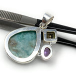 Sterling Silver Larimar Pendant with Golden Rutile and Amethyst, Gemstone Pendant, Bohemian Jewelry