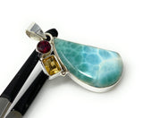Natural Larimar with Garnet and Citrine Gemstone Pendant, Sterling Silver Jewelry, Larimar Pendant, Citrine Pendant, Bohemian Jewelry