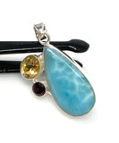 Natural Larimar with Garnet and Citrine Gemstone Pendant, Sterling Silver Jewelry, Larimar Pendant, Citrine Pendant, Bohemian Jewelry