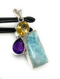 Natural Larimar with Amethyst and Citrine Gemstone Pendant, Sterling Silver Jewelry, Larimar Pendant, Amethyst Pendant, Bohemian Jewelry