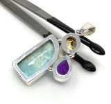 Natural Larimar with Amethyst and Citrine Gemstone Pendant, Sterling Silver Jewelry, Larimar Pendant, Amethyst Pendant, Bohemian Jewelry