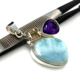 Sterling Silver Larimar Pendant with Golden Rutile and Amethyst, Gemstone Pendant, Bohemian Jewelry