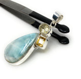 Gemstone Pendant - Larimar, Citrine and Rutilated Quartz, Bohemian Jewelry, Larimar Pendant, Sterling Silver Jewelry