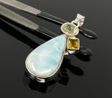 Gemstone Pendant - Larimar, Citrine and Rutilated Quartz, Bohemian Jewelry, Larimar Pendant, Sterling Silver Jewelry