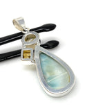 Gemstone Pendant - Larimar, Citrine and Rutilated Quartz, Bohemian Jewelry, Larimar Pendant, Sterling Silver Jewelry