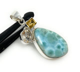Gemstone Pendant - Larimar, Citrine and Golden Rutile, Bohemian Jewelry, Larimar Pendant, Sterling Silver Jewelry