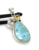 Gemstone Pendant - Larimar, Citrine and Golden Rutile, Bohemian Jewelry, Larimar Pendant, Sterling Silver Jewelry
