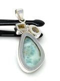 Gemstone Pendant - Larimar, Citrine and Golden Rutile, Bohemian Jewelry, Larimar Pendant, Sterling Silver Jewelry