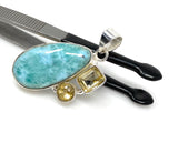 Natural Larimar and Citrine Gemstone Pendant, Sterling Silver Jewelry, Larimar Pendant, Citrine Pendant, Bohemian Jewelry