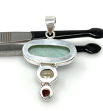 Natural Larimar with Garnet and Yellow Rutile Gemstone Pendant, Sterling Silver Jewelry, Larimar Pendant, Bohemian Jewelry