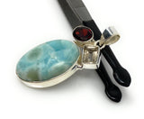 Natural Larimar with Garnet and Golden Rutile Gemstone Pendant, Sterling Silver Jewelry, Larimar Pendant, Bohemian Jewelry