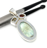 Natural Larimar with Garnet and Golden Rutile Gemstone Pendant, Sterling Silver Jewelry, Larimar Pendant, Bohemian Jewelry