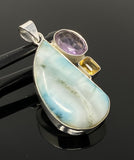 Natural Larimar with Amethyst and Citrine Gemstone Pendant, Sterling Silver Jewelry, Larimar Pendant, Amethyst Pendant, Bohemian Jewelry