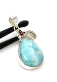 Natural Larimar with Garnet and Yellow Rutile Gemstone Pendant, Sterling Silver Jewelry, Larimar Pendant, Bohemian Jewelry