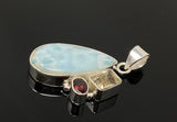 Natural Larimar with Garnet and Golden Rutile Gemstone Pendant, Sterling Silver Jewelry, Larimar Pendant, Bohemian Jewelry
