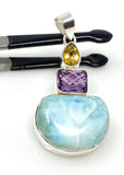 Natural Larimar with Amethyst and Citrine Gemstone Pendant, Sterling Silver Jewelry, Larimar Pendant, Amethyst Pendant, Bohemian Jewelry