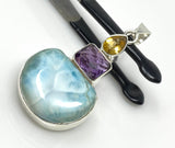 Natural Larimar with Amethyst and Citrine Gemstone Pendant, Sterling Silver Jewelry, Larimar Pendant, Amethyst Pendant, Bohemian Jewelry