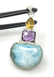 Natural Larimar with Amethyst and Citrine Gemstone Pendant, Sterling Silver Jewelry, Larimar Pendant, Amethyst Pendant, Bohemian Jewelry