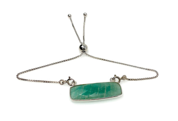 Amazonite Gemstone Bar Bracelet, Sterling Silver Adjustable Bolo Bracelet, AAA Quality Peruvian Amazonite Bracelet, Gifts for Her