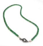 17.25” Genuine Zambian Emerald Necklace with Pave Diamond Clasp, Natural Emerald Necklace , 4mm AAA Grade