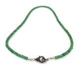 17.25” Genuine Zambian Emerald Necklace with Pave Diamond Clasp, Natural Emerald Necklace , 4mm AAA Grade